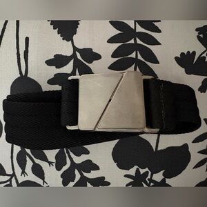 Classic Black Webbing Belt with Silver Diagonal Buckle